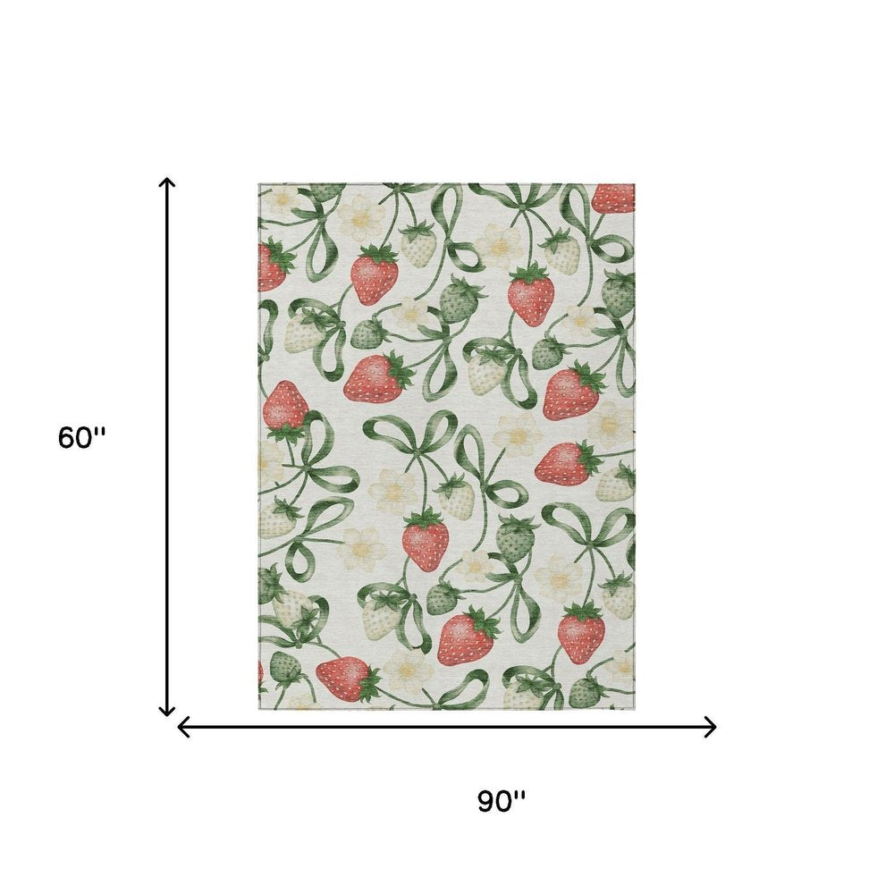 5' X 8' Ivory And Linen Floral Washable Indoor Outdoor Area Rug HomeRoots