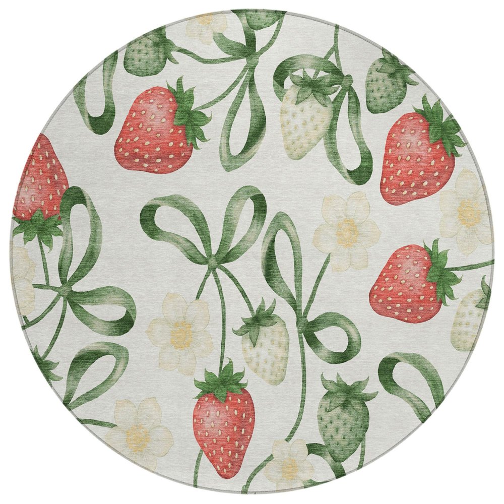 8' Ivory And Linen Round Floral Washable Indoor Outdoor Area Rug HomeRoots