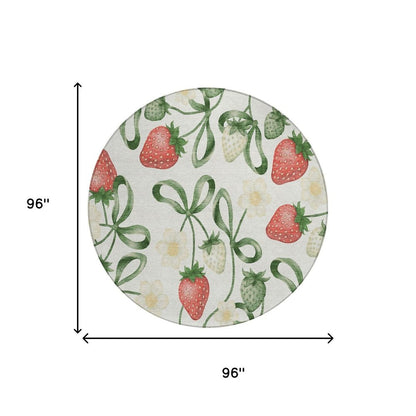 8' Ivory And Linen Round Floral Washable Indoor Outdoor Area Rug HomeRoots
