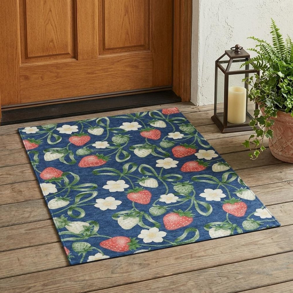 3' X 5' Navy Blue And Blue Floral Washable Indoor Outdoor Area Rug HomeRoots