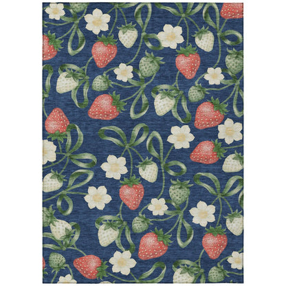 3' X 5' Navy Blue And Blue Floral Washable Indoor Outdoor Area Rug HomeRoots