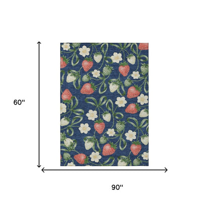 5' X 8' Navy Blue And Blue Floral Washable Indoor Outdoor Area Rug HomeRoots