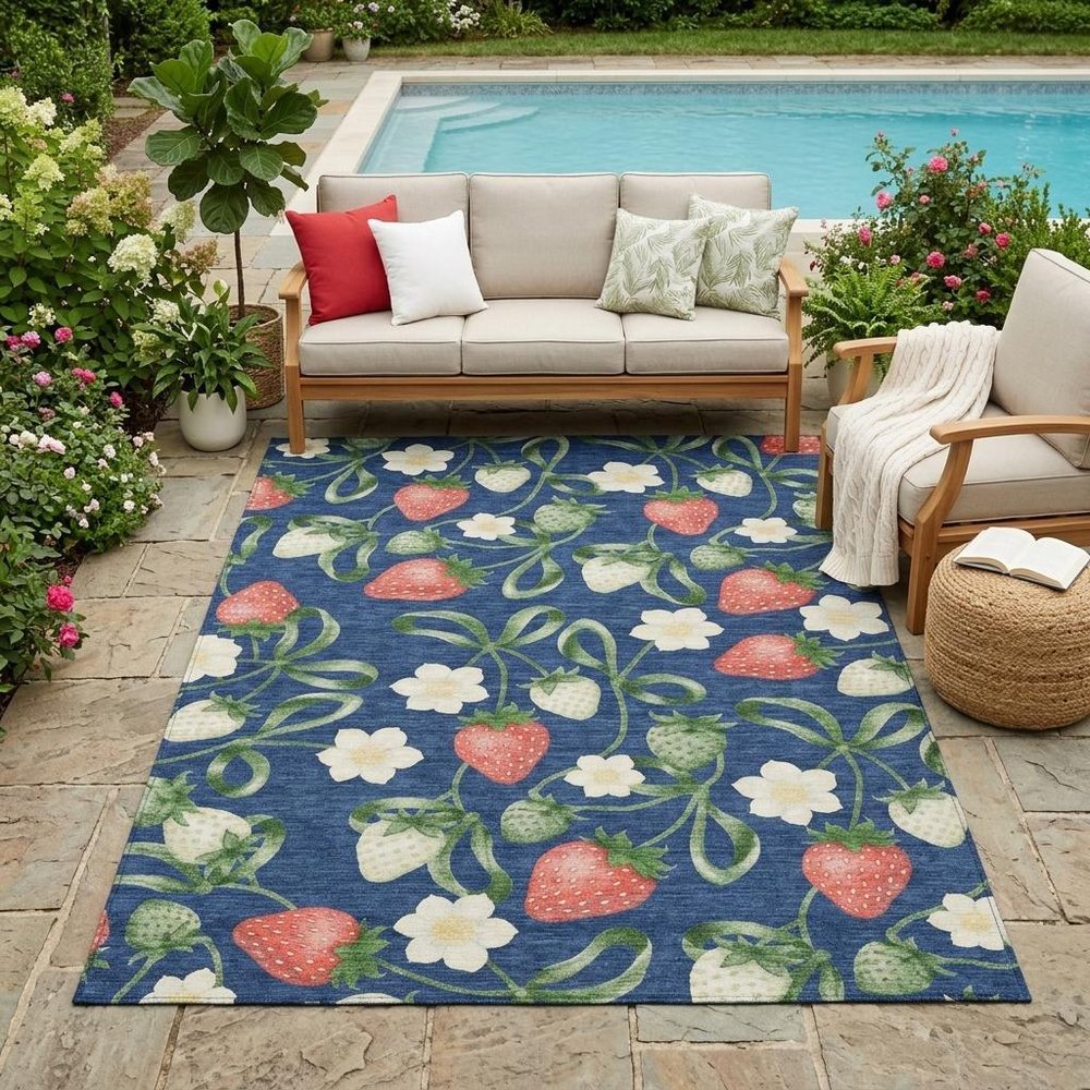 5' X 8' Navy Blue And Blue Floral Washable Indoor Outdoor Area Rug HomeRoots