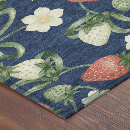 8' Navy Blue And Blue Round Floral Washable Indoor Outdoor Area Rug HomeRoots