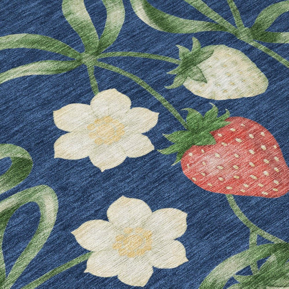 8' Navy Blue And Blue Round Floral Washable Indoor Outdoor Area Rug HomeRoots