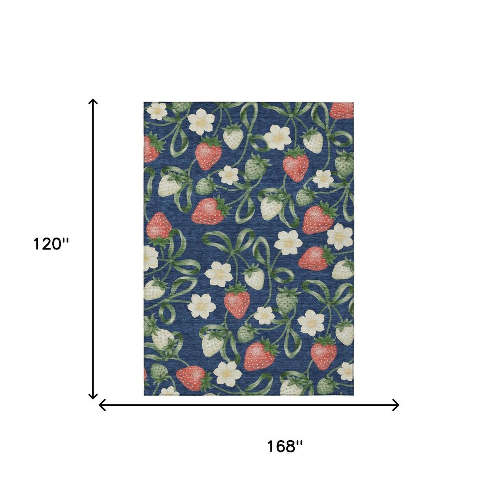 10' X 14' Navy Blue And Blue Floral Washable Indoor Outdoor Area Rug HomeRoots