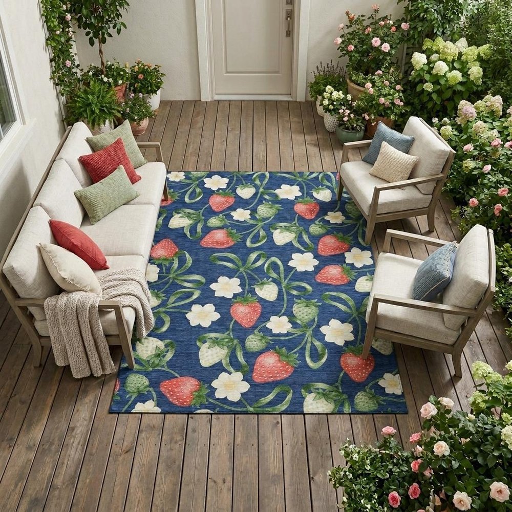 10' X 14' Navy Blue And Blue Floral Washable Indoor Outdoor Area Rug HomeRoots