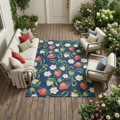 10' X 14' Navy Blue And Blue Floral Washable Indoor Outdoor Area Rug HomeRoots