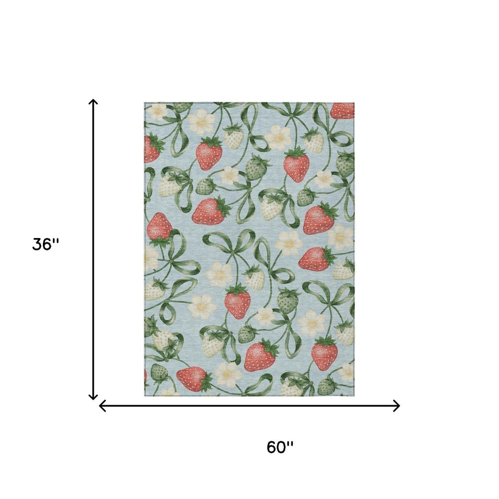 3' X 5' Sky Blue And Blue Floral Washable Indoor Outdoor Area Rug HomeRoots