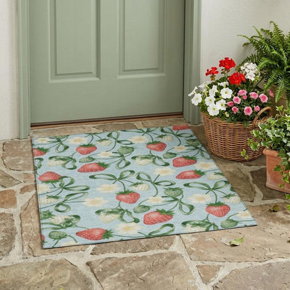 3' X 5' Sky Blue And Blue Floral Washable Indoor Outdoor Area Rug HomeRoots
