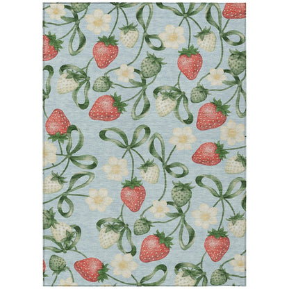 3' X 5' Sky Blue And Blue Floral Washable Indoor Outdoor Area Rug HomeRoots