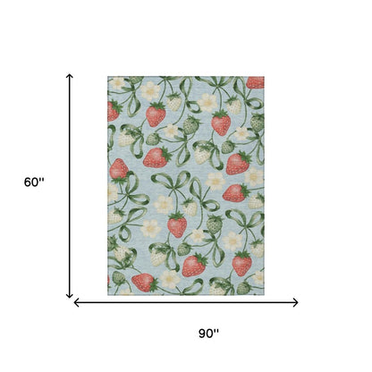 5' X 8' Sky Blue And Blue Floral Washable Indoor Outdoor Area Rug HomeRoots