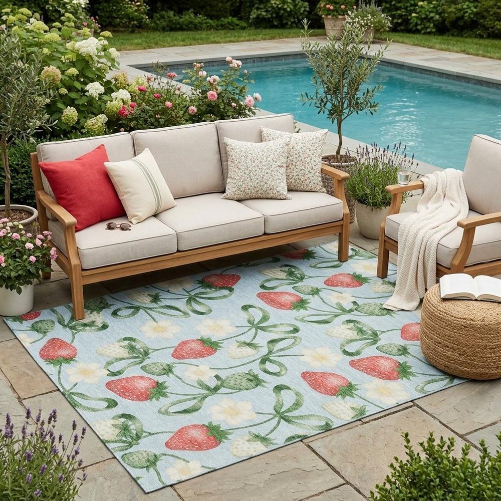 5' X 8' Sky Blue And Blue Floral Washable Indoor Outdoor Area Rug HomeRoots
