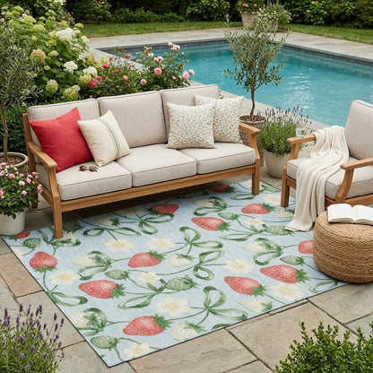 5' X 8' Sky Blue And Blue Floral Washable Indoor Outdoor Area Rug HomeRoots