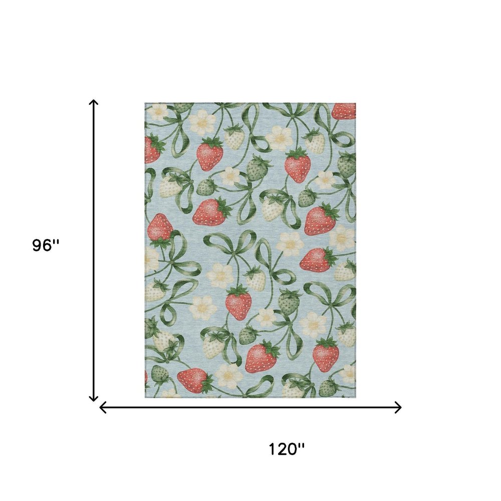 8' X 10' Sky Blue And Blue Floral Washable Indoor Outdoor Area Rug HomeRoots