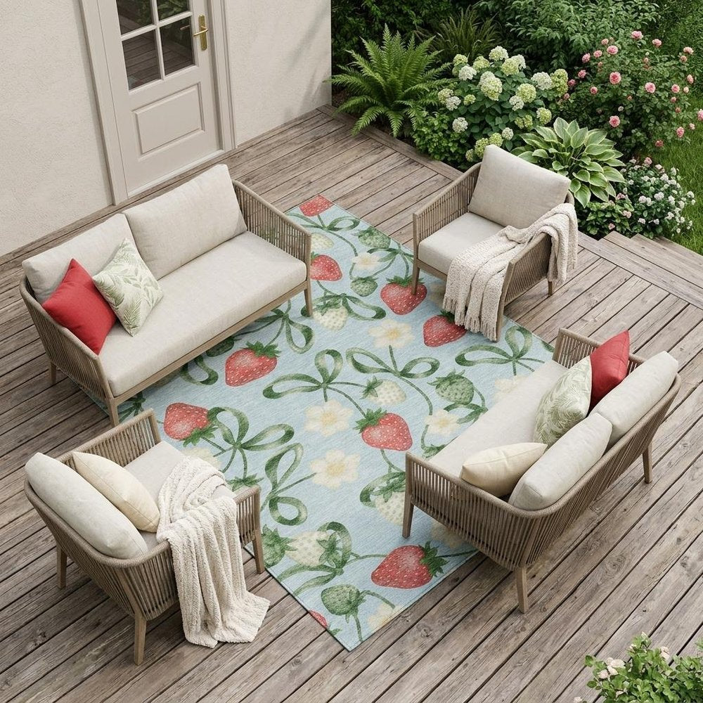 8' X 10' Sky Blue And Blue Floral Washable Indoor Outdoor Area Rug HomeRoots