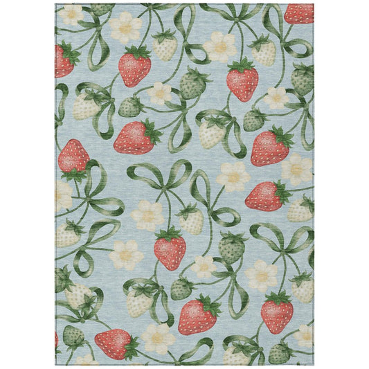 8' X 10' Sky Blue And Blue Floral Washable Indoor Outdoor Area Rug HomeRoots
