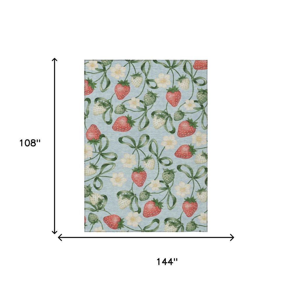 9' X 12' Sky Blue And Blue Floral Washable Indoor Outdoor Area Rug HomeRoots