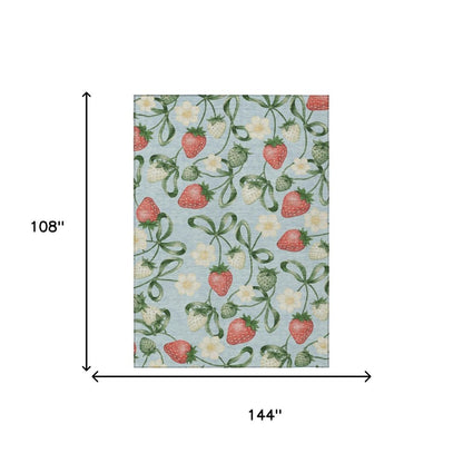 9' X 12' Sky Blue And Blue Floral Washable Indoor Outdoor Area Rug HomeRoots
