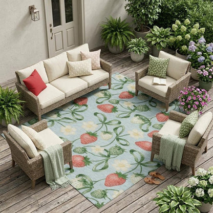 9' X 12' Sky Blue And Blue Floral Washable Indoor Outdoor Area Rug HomeRoots