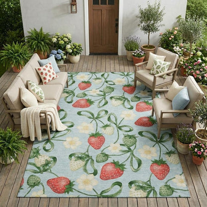 10' X 14' Sky Blue And Blue Floral Washable Indoor Outdoor Area Rug HomeRoots