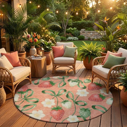 8' Salmon And Orange Round Floral Washable Indoor Outdoor Area Rug HomeRoots