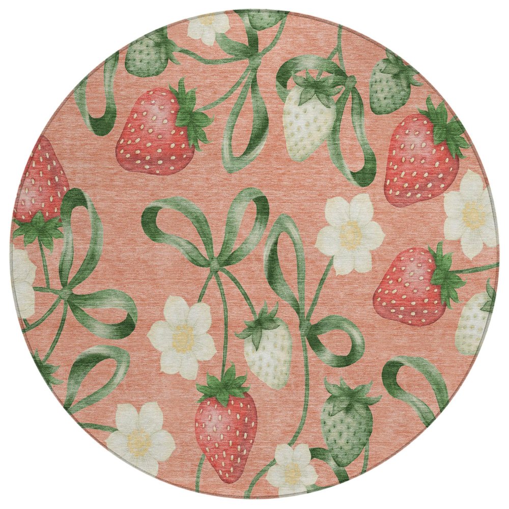 8' Salmon And Orange Round Floral Washable Indoor Outdoor Area Rug HomeRoots