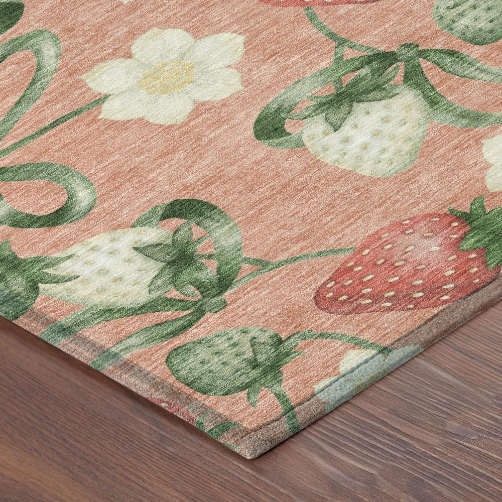 8' Salmon And Orange Round Floral Washable Indoor Outdoor Area Rug HomeRoots