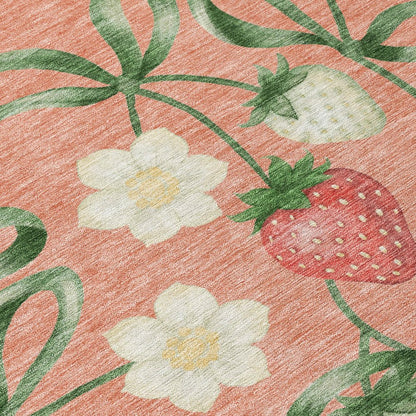 8' Salmon And Orange Round Floral Washable Indoor Outdoor Area Rug HomeRoots