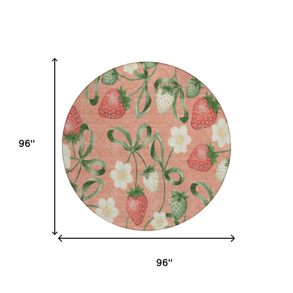 8' Salmon And Orange Round Floral Washable Indoor Outdoor Area Rug HomeRoots