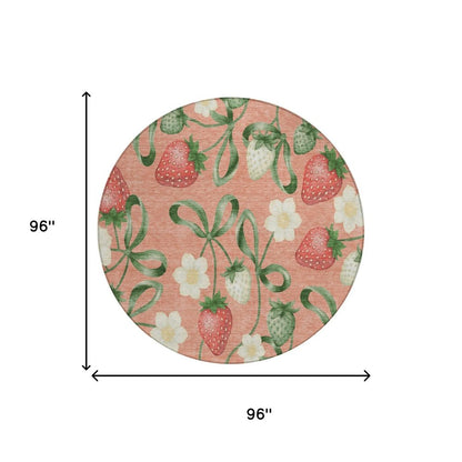 8' Salmon And Orange Round Floral Washable Indoor Outdoor Area Rug HomeRoots