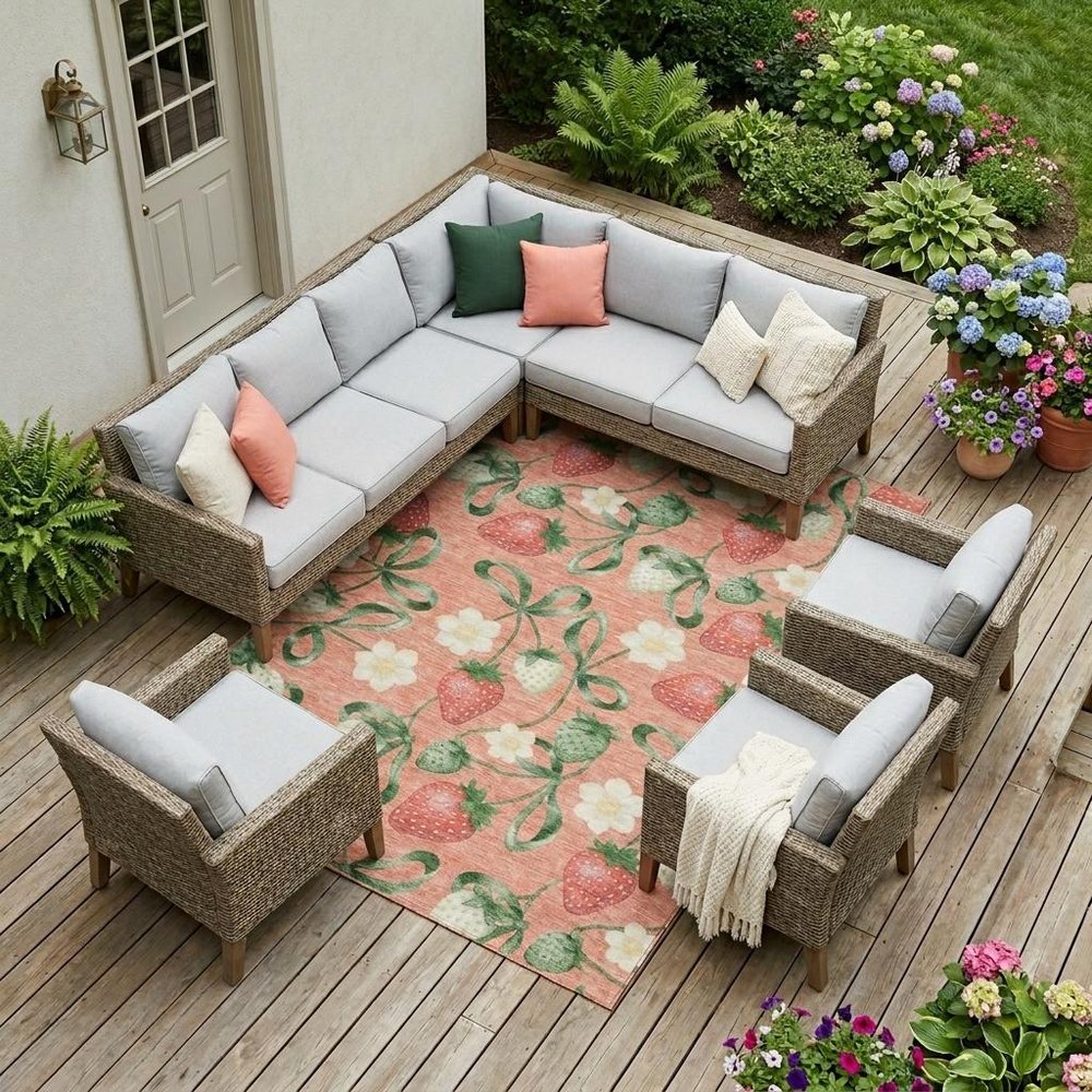 8' X 10' Salmon And Orange Floral Washable Indoor Outdoor Area Rug HomeRoots