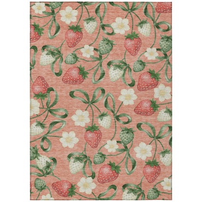9' X 12' Salmon And Orange Floral Washable Indoor Outdoor Area Rug HomeRoots