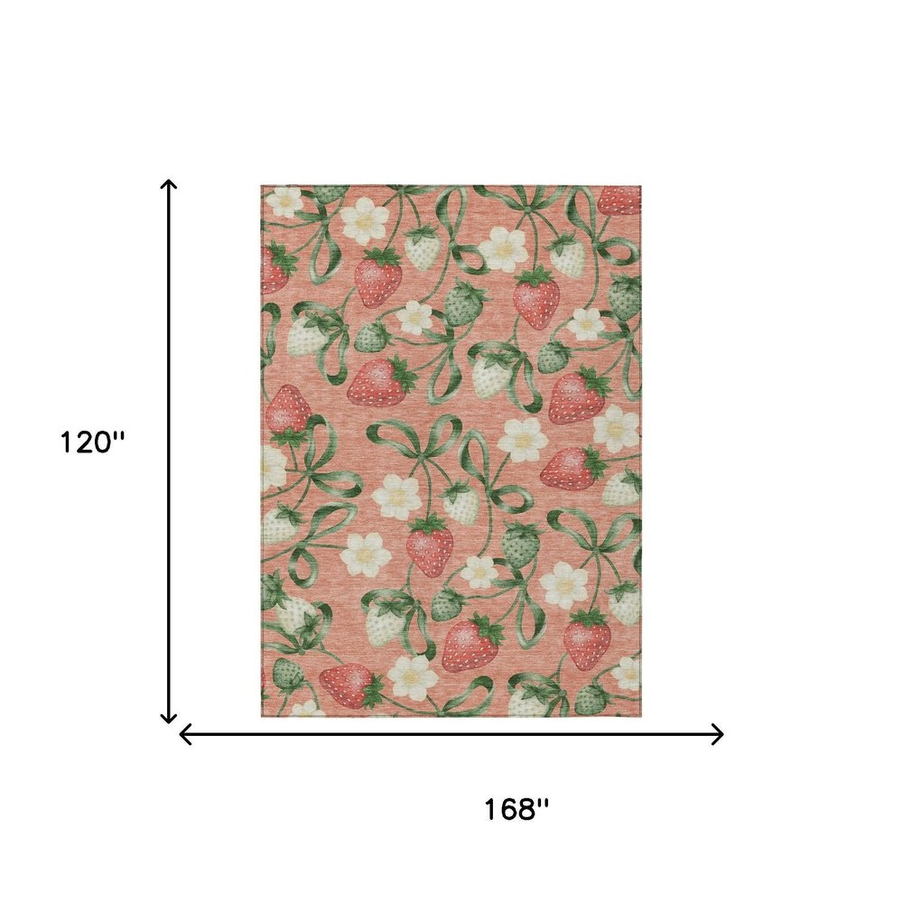 10' X 14' Salmon And Orange Floral Washable Indoor Outdoor Area Rug HomeRoots