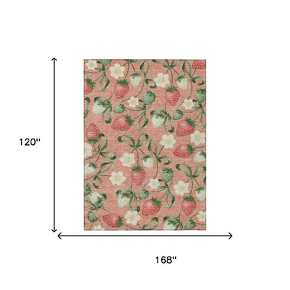 10' X 14' Salmon And Orange Floral Washable Indoor Outdoor Area Rug HomeRoots