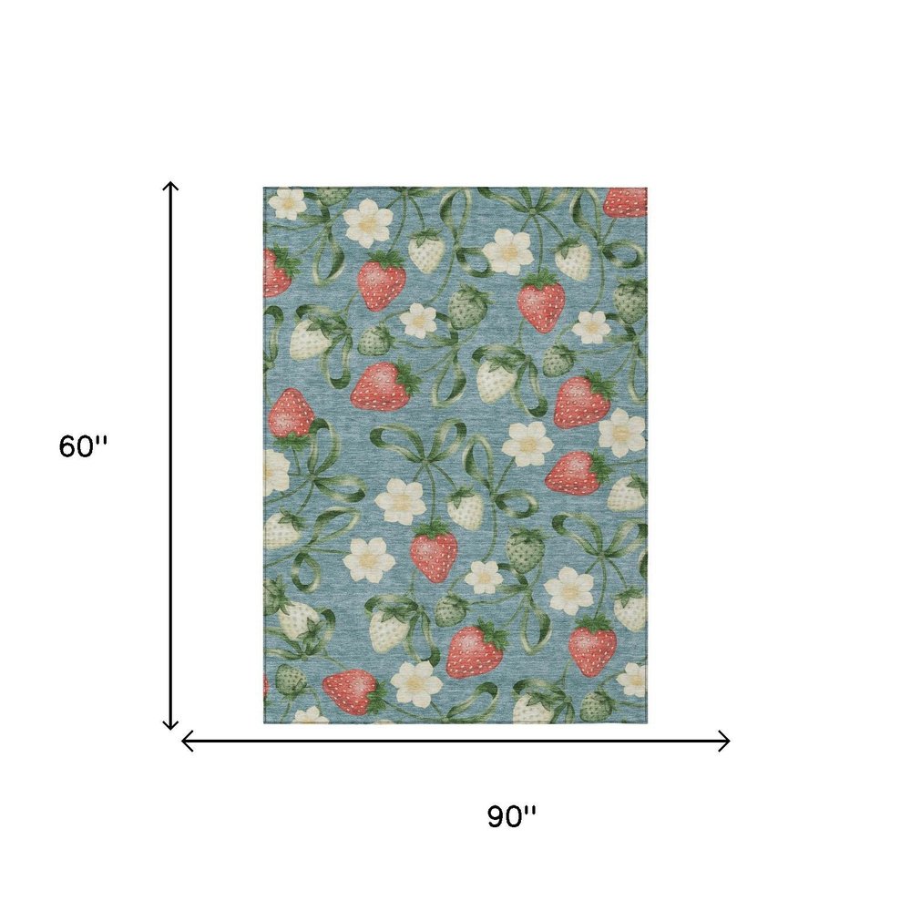 5' X 8' Teal Blue And Green Floral Washable Indoor Outdoor Area Rug HomeRoots