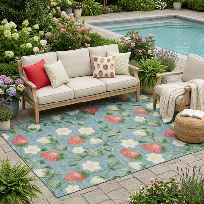 5' X 8' Teal Blue And Green Floral Washable Indoor Outdoor Area Rug HomeRoots