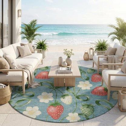 8' Teal Blue And Green Round Floral Washable Indoor Outdoor Area Rug HomeRoots