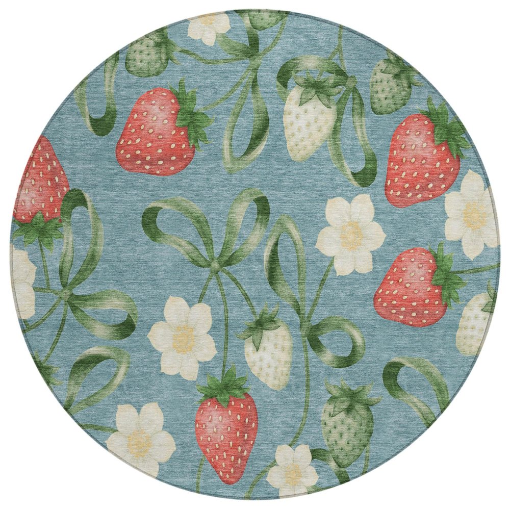 8' Teal Blue And Green Round Floral Washable Indoor Outdoor Area Rug HomeRoots