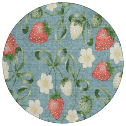 8' Teal Blue And Green Round Floral Washable Indoor Outdoor Area Rug HomeRoots