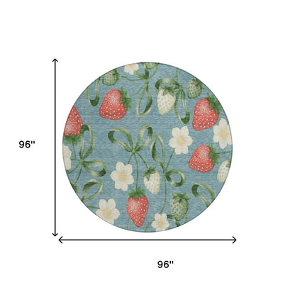8' Teal Blue And Green Round Floral Washable Indoor Outdoor Area Rug HomeRoots