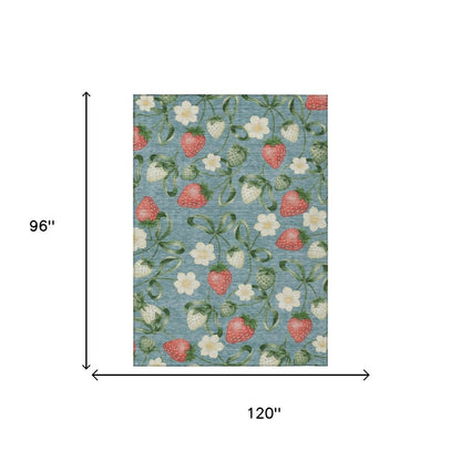 8' X 10' Teal Blue And Green Floral Washable Indoor Outdoor Area Rug HomeRoots