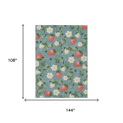 9' X 12' Teal Blue And Green Floral Washable Indoor Outdoor Area Rug HomeRoots