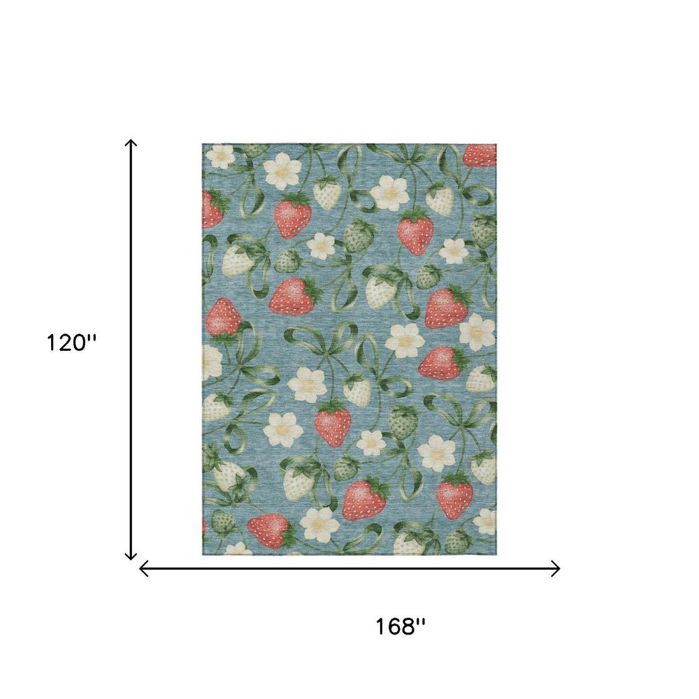 10' X 14' Teal Blue And Green Floral Washable Indoor Outdoor Area Rug HomeRoots