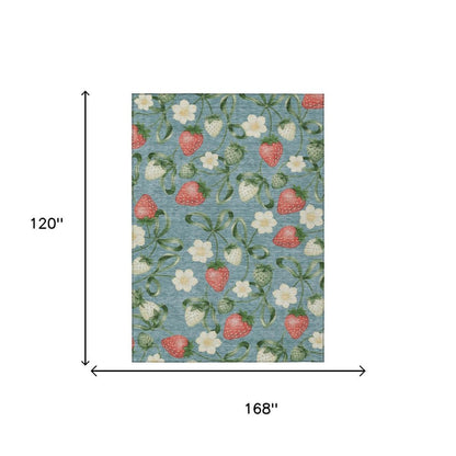 10' X 14' Teal Blue And Green Floral Washable Indoor Outdoor Area Rug HomeRoots