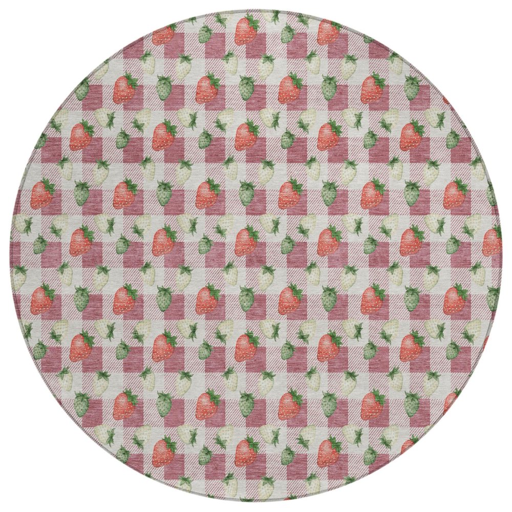 8' Blush And Pink Round Floral Washable Indoor Outdoor Area Rug HomeRoots
