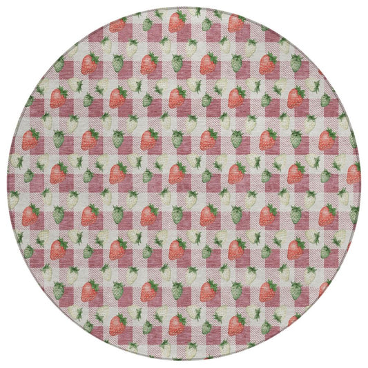 8' Blush And Pink Round Floral Washable Indoor Outdoor Area Rug HomeRoots