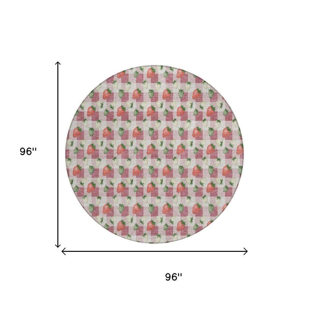 8' Blush And Pink Round Floral Washable Indoor Outdoor Area Rug HomeRoots