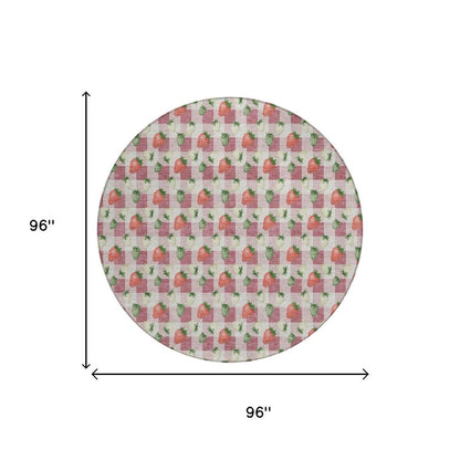 8' Blush And Pink Round Floral Washable Indoor Outdoor Area Rug HomeRoots