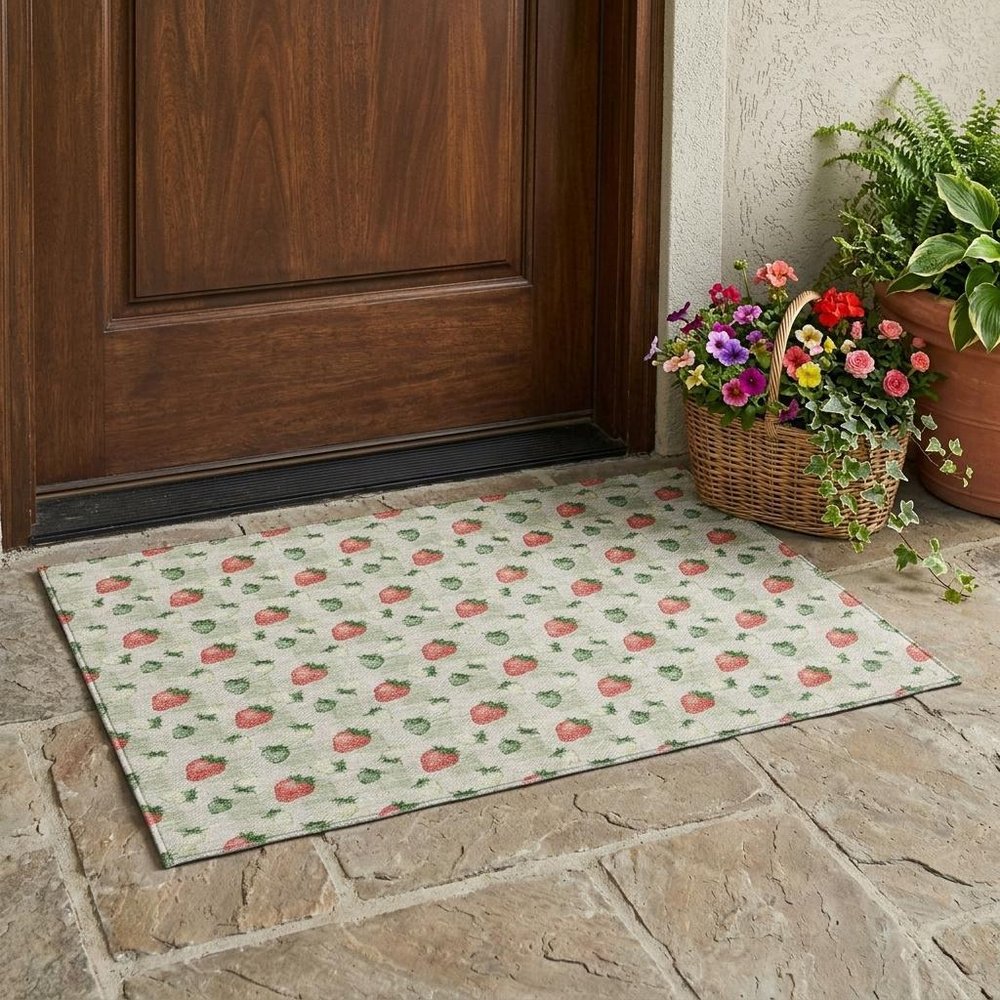 3' X 5' Green And Red Floral Washable Indoor Outdoor Area Rug HomeRoots